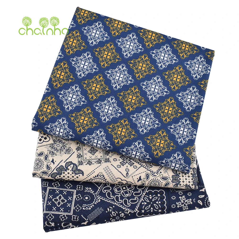 Chainho,Printed Plain Weave Poplin Cotton Fabric,DIY Quilting Sewing Material,Patchwork Cloth,Floral Series,3 Sizes,15PC154