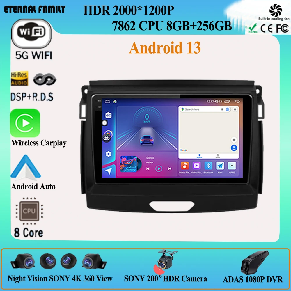 

Auto Carplay 9" Android 13 For Ford Ranger 2015 - 2020 Support DSP IPS QLED Touch Screen GPS Car Radio Multimedia Video Player