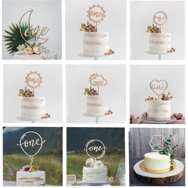 Un anno di buon compleanno Cake Topper fiore pianta in legno Baby