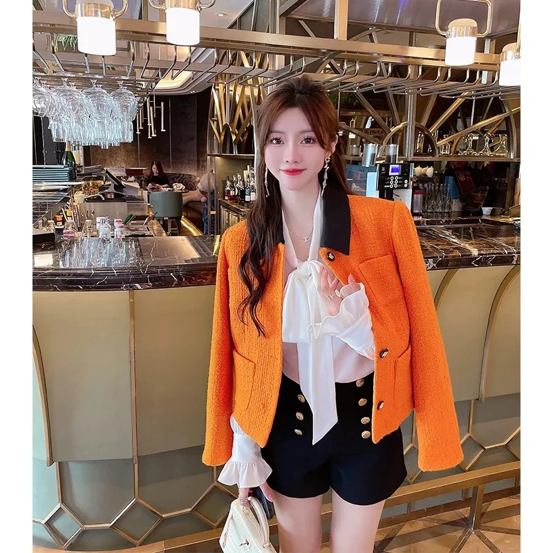 WomenAutumnWinterTurnCollarLongSleeveShortSuitCoatSingle