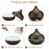 500ml Air Humidifier Aromatherapy Essential Oil Diffuser Wood Grain Ultrasonic Remote Control 7 Color Lights For Home Bedroom 5