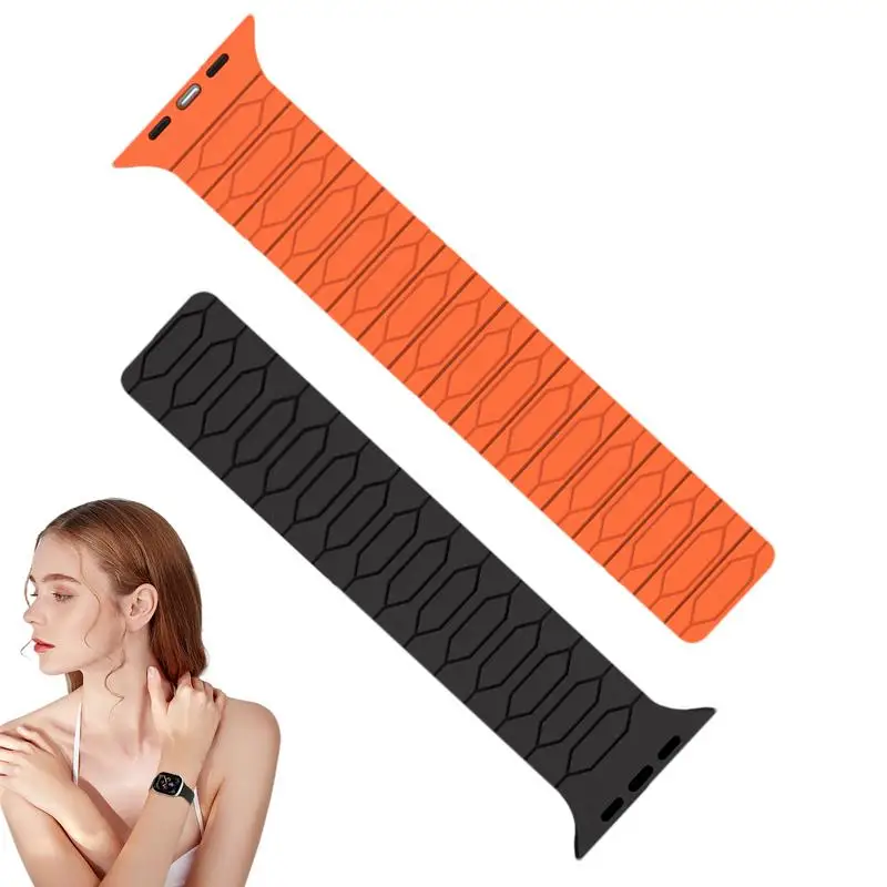 

Ремешок силиконовый для наручных часов, Модный регулируемый браслет для смарт-часов, черный и оранжевый цвета