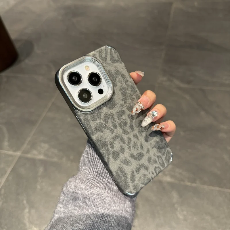 Slim Plating Retro Leopard Print Shockproof Phone Case - Fashionable Air Cushion Protection Cover