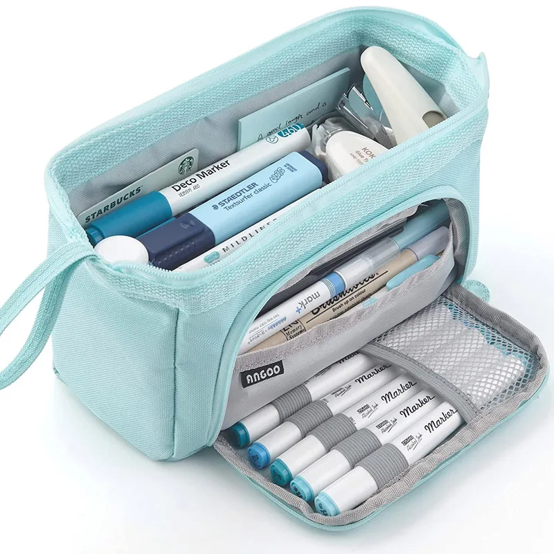 Astuccio Kawaii Grande Capacità Con Cerniera, Organizer Da Scrivania, Portapenne Estetico Verde – Per Ufficio, Scuola E Viaggio