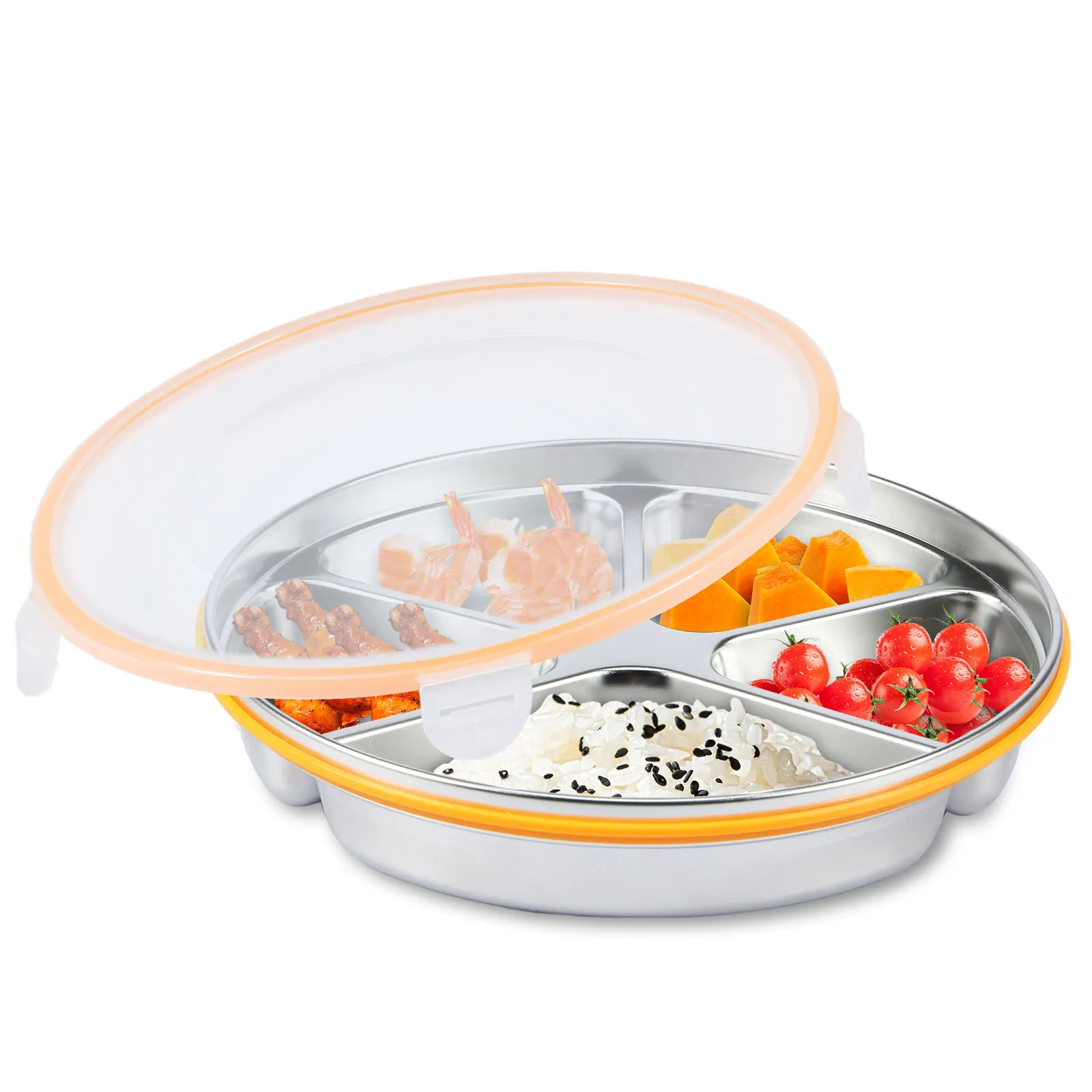 Divided Serving Tray with Sealing Lid 5 Compartments Snack Tray Temperature Resistant Snack Platters Organizer 1750ml Large