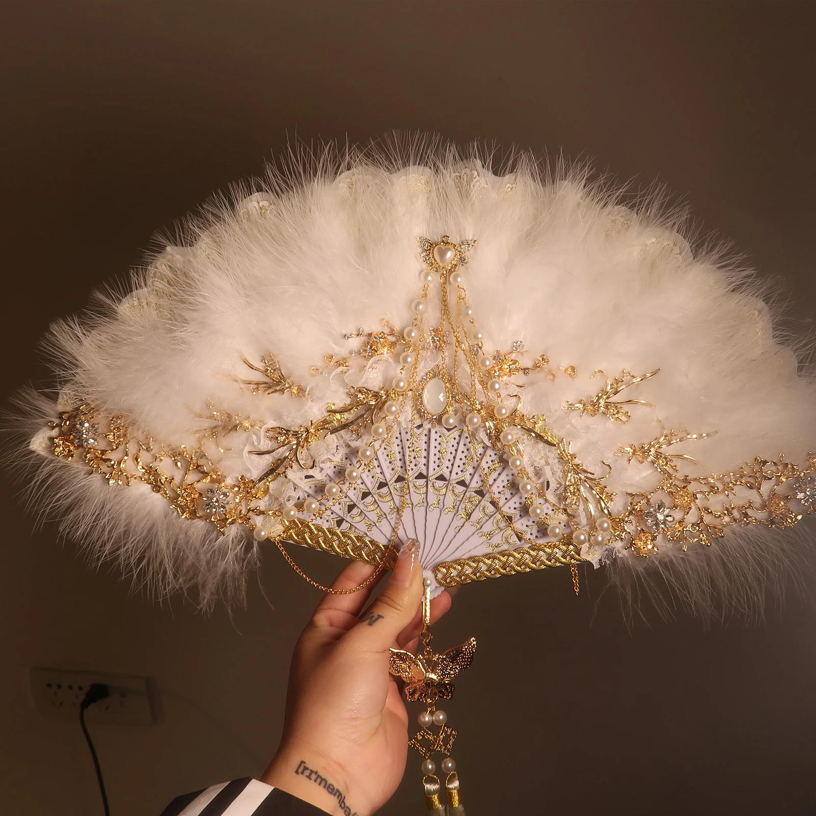 レトロなスタイルのフェザーファン,装飾的な扇子 - AliExpress