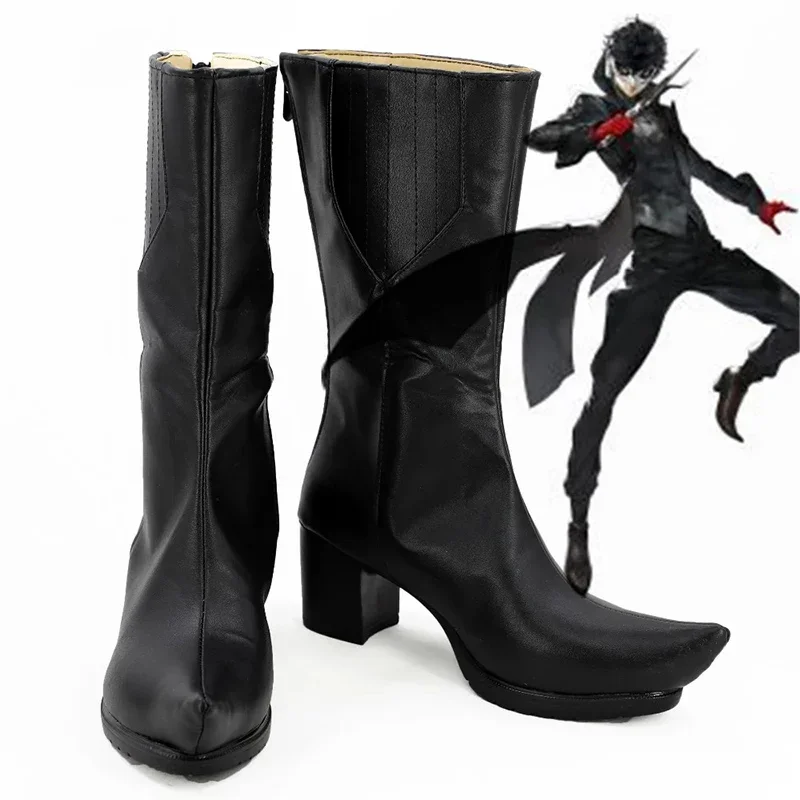 

Game Persona 5 Kurd Akira Joker Cosplay Shoes Custom Made Amamiya Ren Black Leather Boots Women Men Halloween Role Play Props