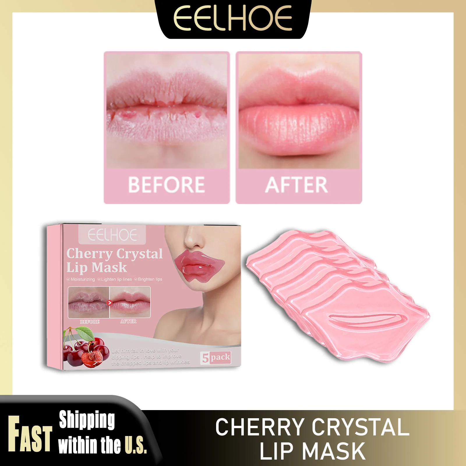 EELHOE Collagen Cherry Lip Mask Nourishing Repair Lips Plumper Lighten Lines Firming Moisturizing Anti-dryness Labial Gel Patch
