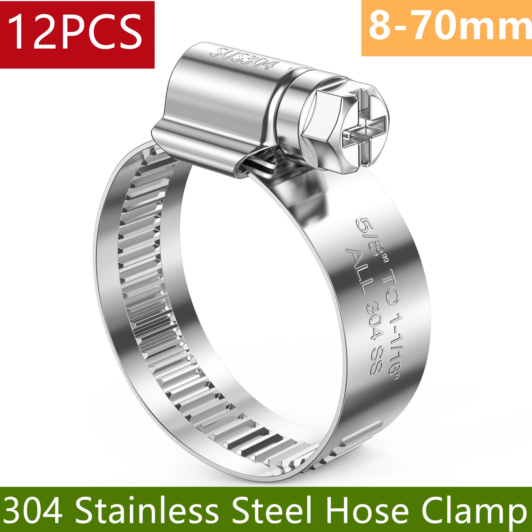 Hose Clamps 304 Stainless Steel 8-70mm Adjustable
