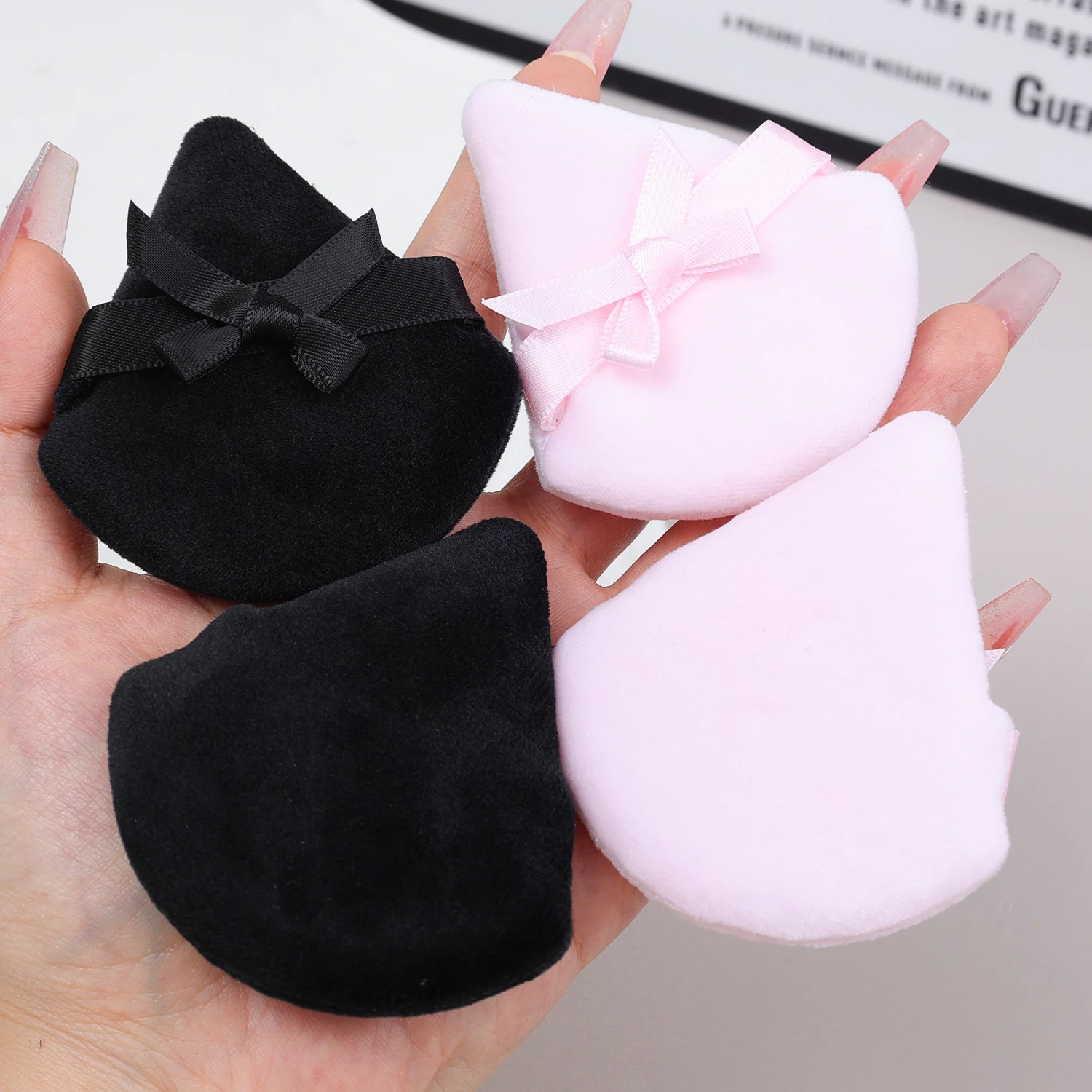 Crystal Velvet Triangle Powder Puff Ultra-Soft Washable Short Fluff Bows Loose Powder Cosmetic Puffs Sponge Apply Makeup Tools 4