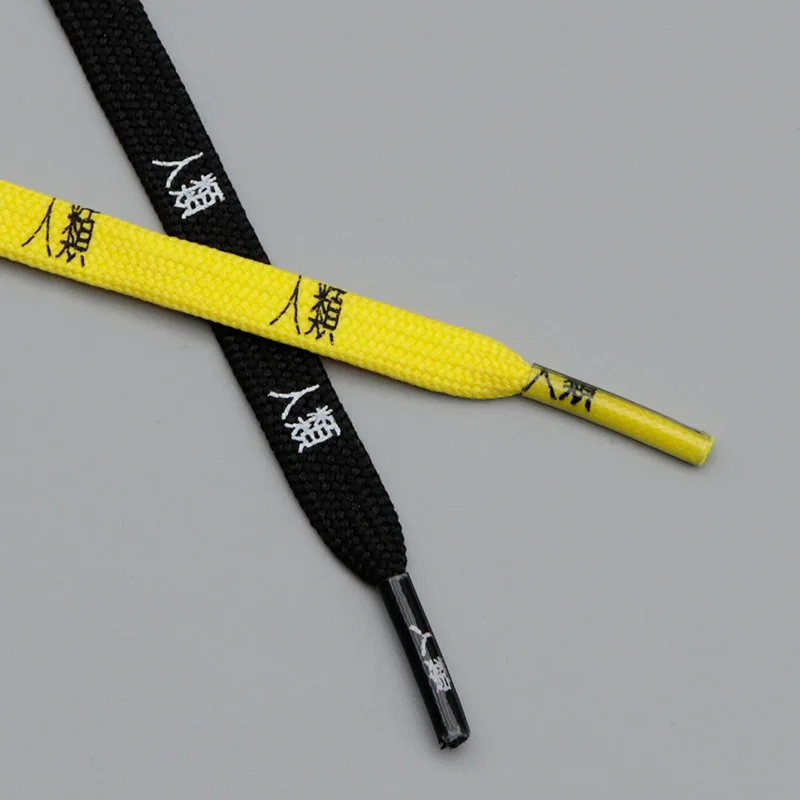 Weiou Printed Japanese Kanji Shoelace Screen Printing Flat Hiragana Shoe Lace Black White Yellow Shoestring Double-sided Latchet