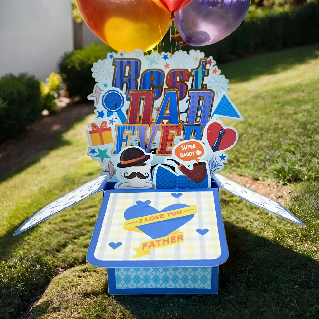 3D Pop-Up Father's Day Card-Multi-Color Paper Greeting for Dad，Perfect Gift for Father's Birthday & Day Celebrations