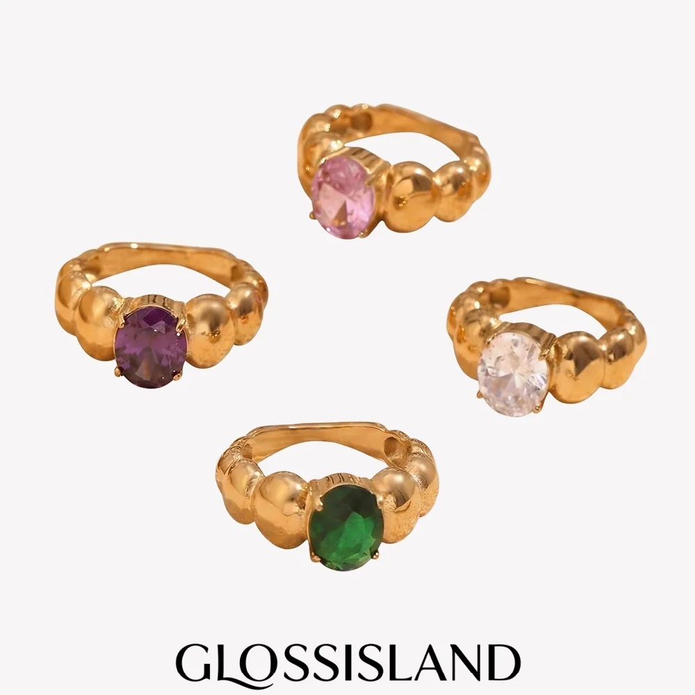 Anello con Perline Rotonde Glossisland per Donne, Impermeabile, Ipoallergenico, in Acciaio Inossidabile, Elegante Regalo