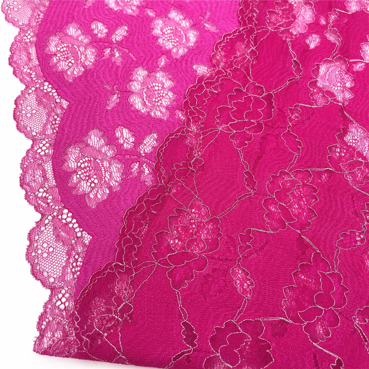 3y/lot Width 22.50cm Fuchsia Silver Elastic Stretch Lace Trims 4