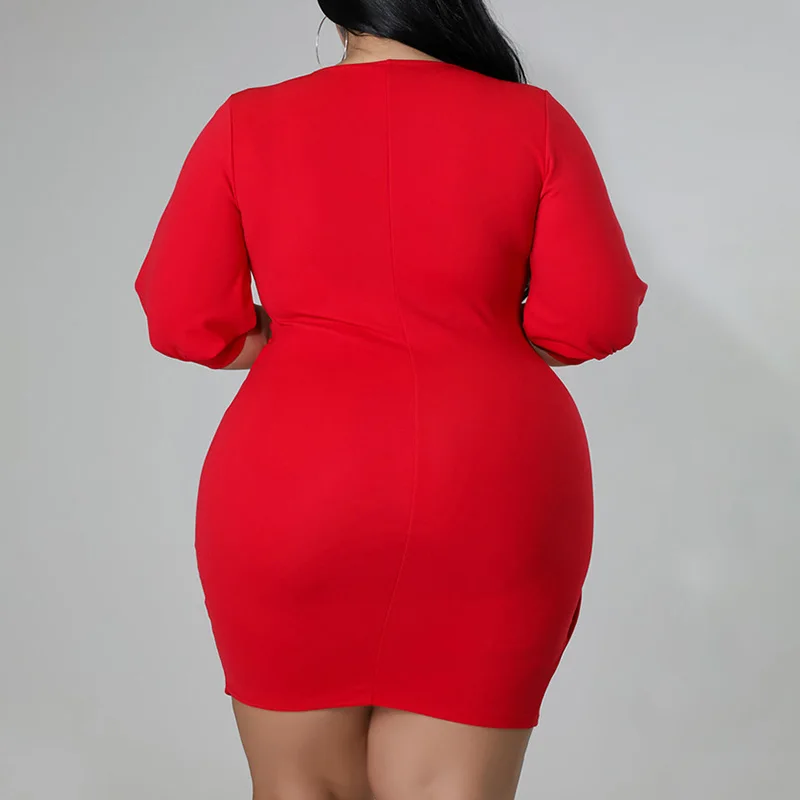 Summer Clothes for Women Solid Color V-Neck Pullover Half Sleeve High Waist Irregular Knee Length A-line Skirt Plus Size Dresses