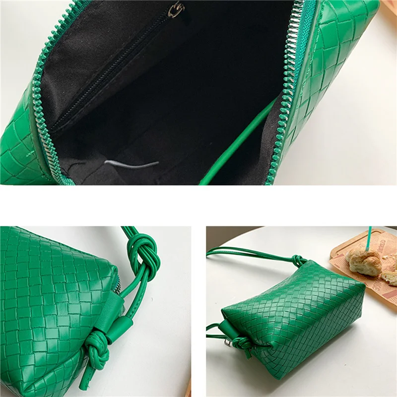 Bolso de hombro tejido para mujer, bandolera cruzada con cremallera, estilo de ocio, a cuadros de diamantes, ajustable