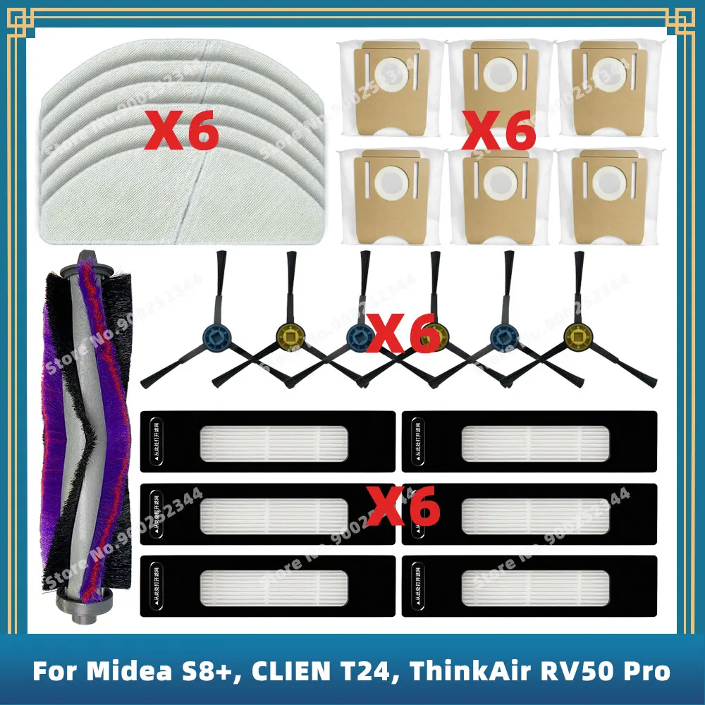 

Compatible For Midea S8 Plus / CLIEN T24 / ThinkAir RV50 Pro Replacement Parts Accessories Main Side Brush Filter Mop Dust Bag