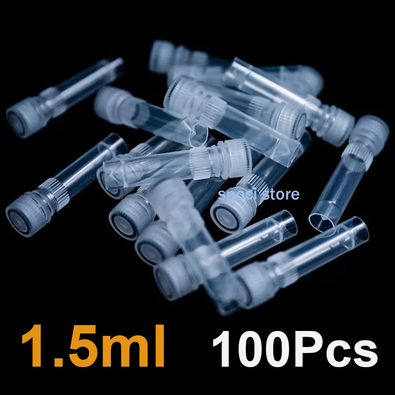 1.5ml Cryopreservation Tube Cryotube Freezing Tubes Centrifuge Tube Cryo-Tubes for Lab Analysis Screw Cap 100pcs