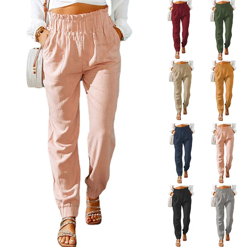 

2023 Spring Women's New Ruffle Elastic Belt High Waist Pants