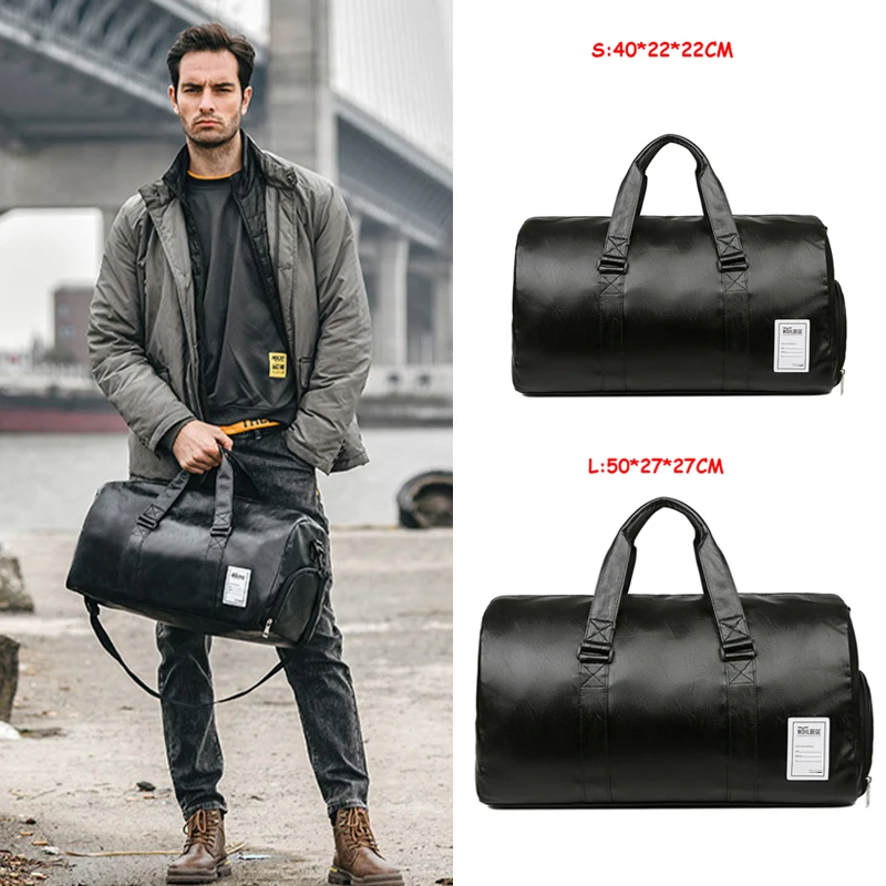 2023 Fashion Waterproof Pu Fitness Handbag For Men Leather Shoulder Bag  Business Large Travel Duffle Luggage Bag For Male - AliExpress