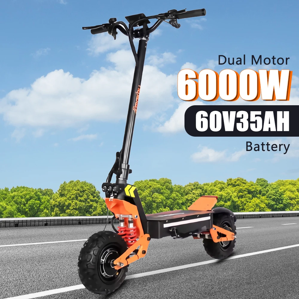 6000W 60V 40V dual motor electric scooter dual suspension shock absorption maximum speed 95km/h 11 inch off-road tyres electric scooter