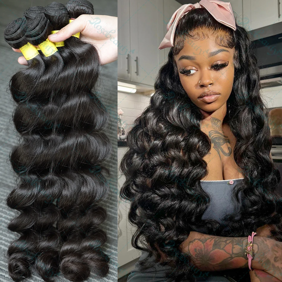 Human Hair Bundles Rosabeauty Loose Deep Wave Bundles Human Hair 30 38 40 Inch Can Be Dyed and Bleached