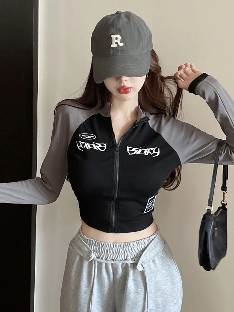 Yk1k|y2k Patchwork Long Sleeve Crop Top - Women's Skinny