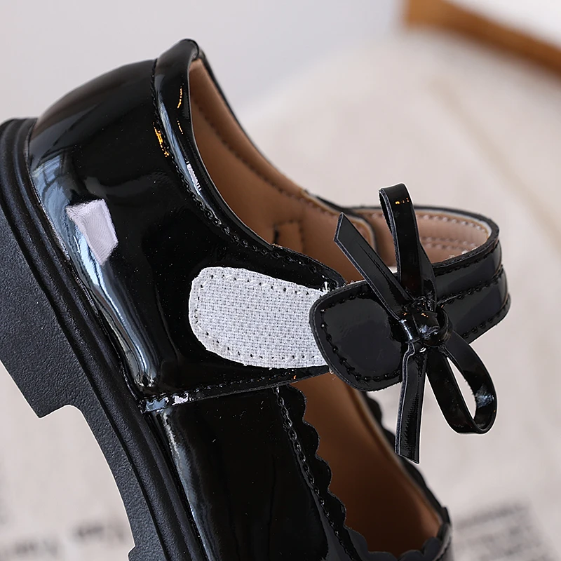 Black Leather Kids Mary Jane Flat Shoes for Girls