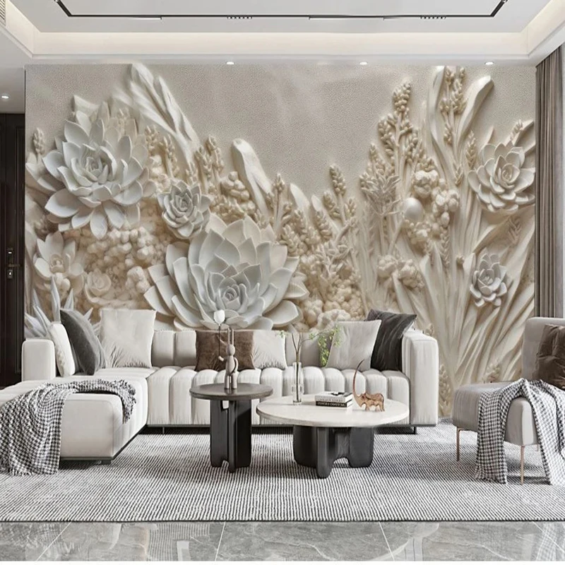 

Custom Mural Wallpaper 3D Simple White Fleshy Relief Wall Painting Living Room Bedroom TV Sofa Background Wall Home Decor 3D