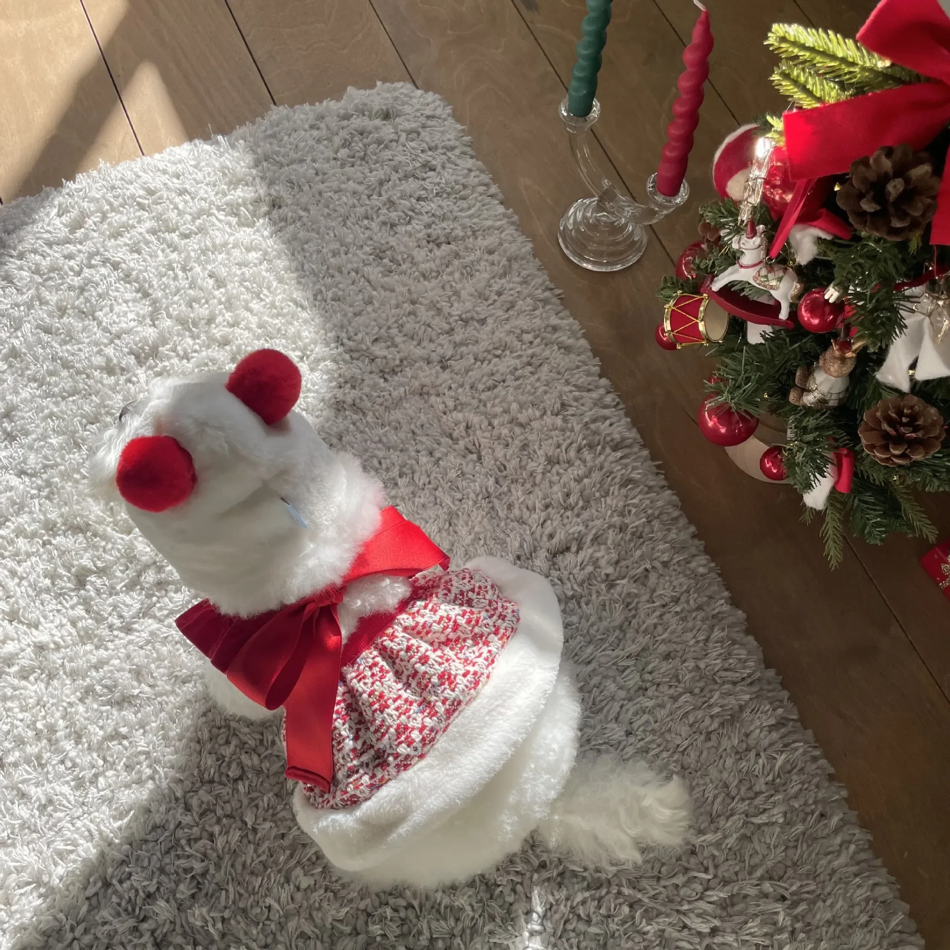 INS Lion Woven Skirt Dog Suit Small Dog Clothes Christmas New Year Lion Ear Suspender Costume Warm Skirt Pet Clothes