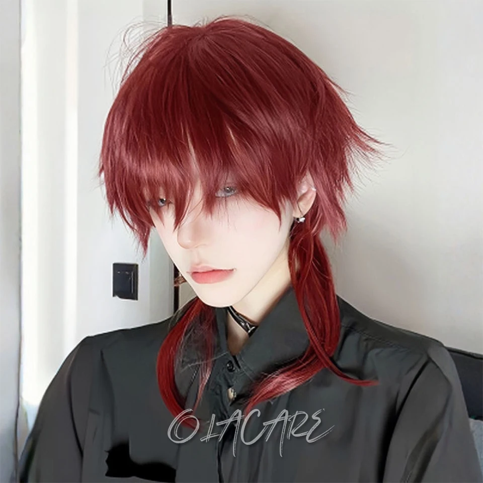 Synthetic Straight Red Mullet Wig for Men Women Cosplay