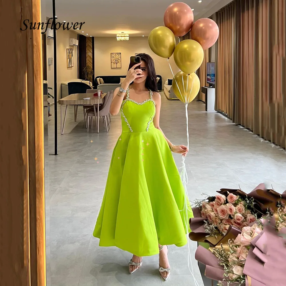 

Sunflower Fluorescent Green Sweetheart Formal Evening Dress 2023 Slim Crepe Beading A-LINE Prom Dress Floor-Length Party Dress