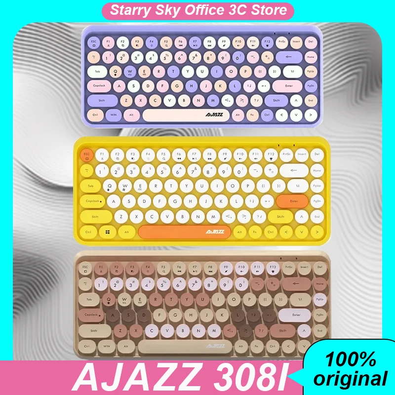 Клавиатура Ajazz 308i Механическая беспроводная, Бесшумная игровая с поддержкой Bluetooth, 84 клавиши, круглые Мультяшные клавиши, E-Soprts, для девушек, офисные подарки