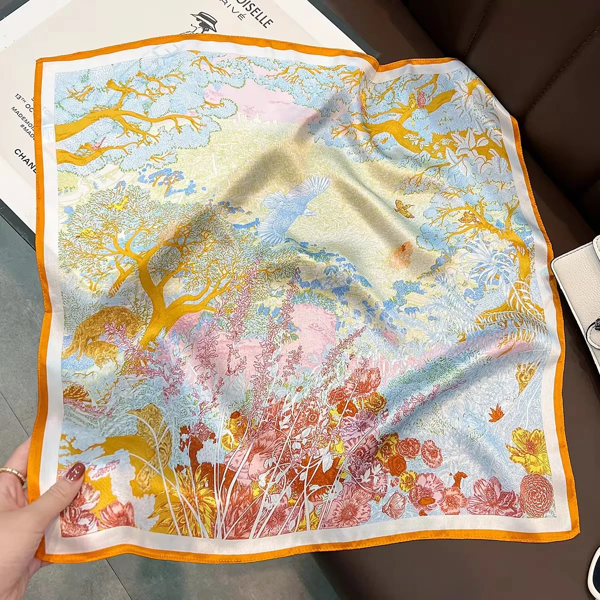 100% Pure Silk Floral Square Scarf Women Neck Hair Bandana