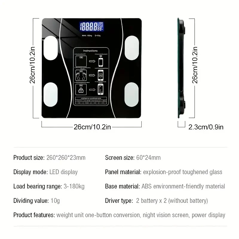 1pc Body fat scale, intelligent wireless digital bathroom weight scale, body composition analyzer weight scale 6