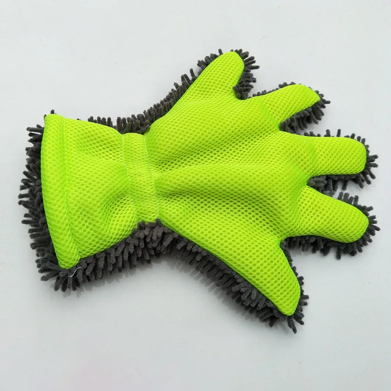 Thickened Car Wash Gloves Household Cleaning Five Finger Gloves Sandwich Mesh Hole Scrubber
