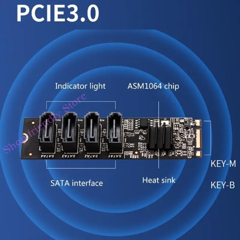M.2-4 포트 SATA3.0 확장 카드 어댑터 카드 SATA3.0 변환기 확장 카드 쉬운 설치 액세서리