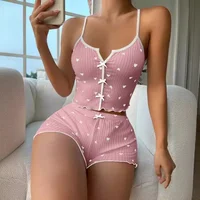 Sexy Sleepwear Women Pajamas Set Heart Print Silk Stain V-Neck Sleeveless Casual Cami Top and Shorts Sets Home Suit Loungewear - Image 4