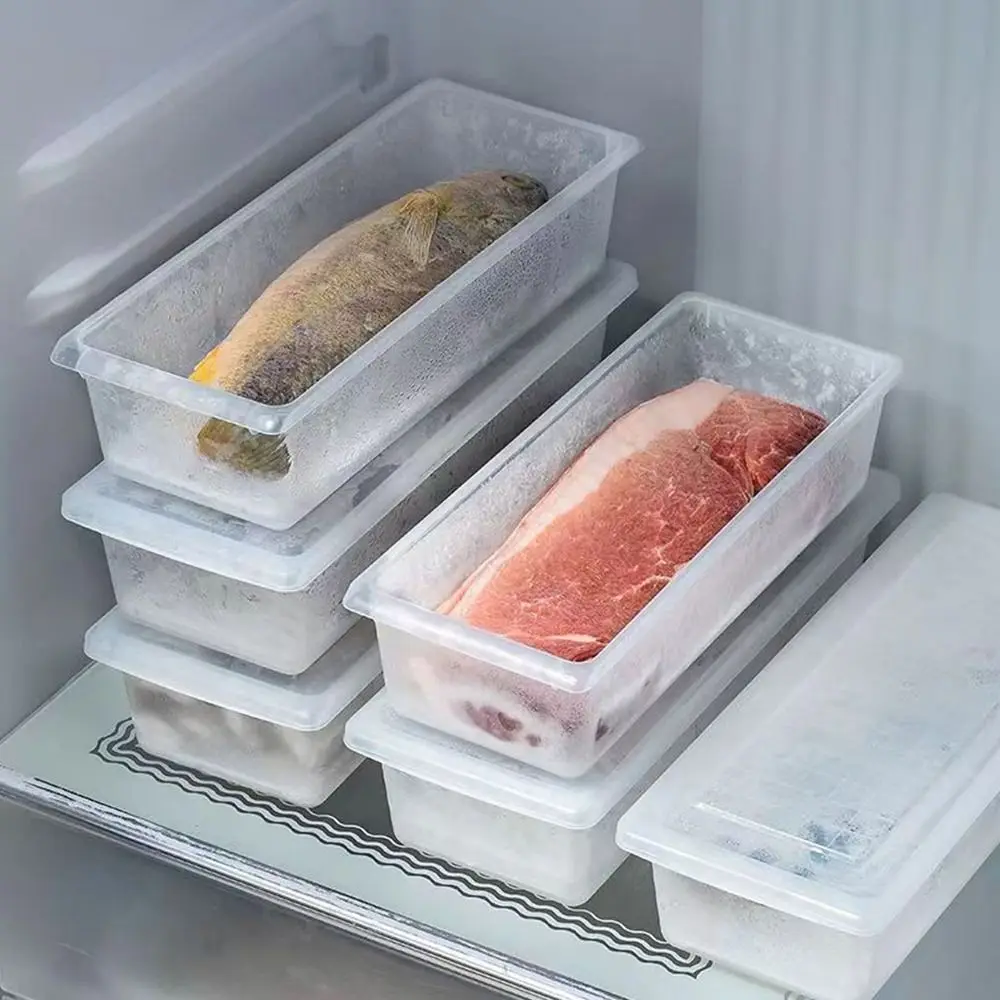1Pcs with Lid Crisper Box Drain Layer Refrigerator Frozen Food Organizer Food Grade PP S/M/L Fish Meat Storage Box Kitchen