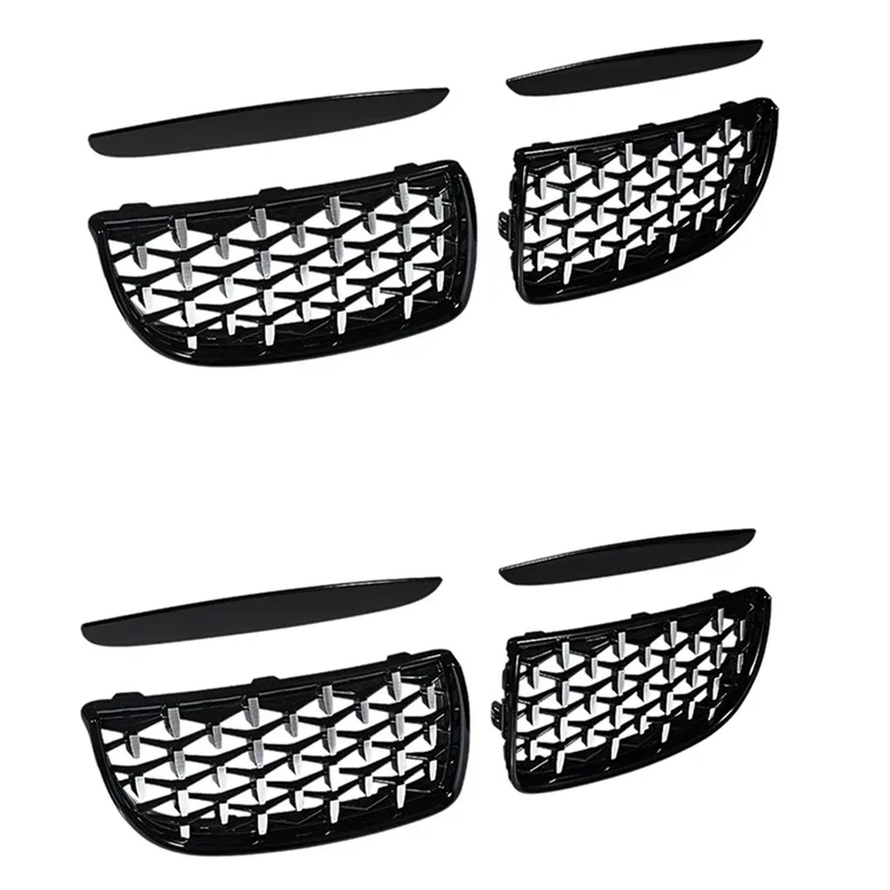 Rejilla de diamante cromado y negro brillante para BMW Serie 3, E90, E91, 325I, 328I, 335I, pre-lci, 2005-2008, 4 unidades