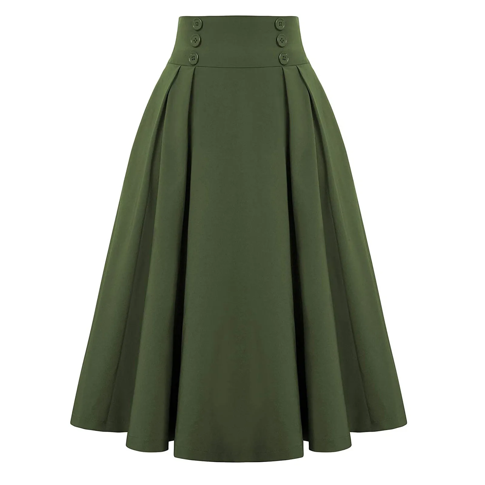 Knit Midi Length Skirt With Button High Waist Fashion Vintage Solid Color Elegant Pleated Skirt for Women Large Swing Bottoms