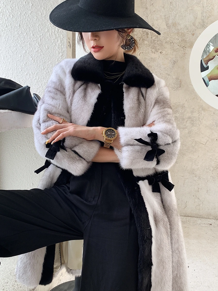 New Velvet Marten Overcoats Mink Fur Cross Mink Whole Mink Women's Mid-Length Young Coat