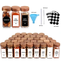 12pcs Wood Cover Glass Spice Jars Square Transparent Seasoning Storage Bottles Kitchen Salt Spices Ground Pepper Sealing Tools 1