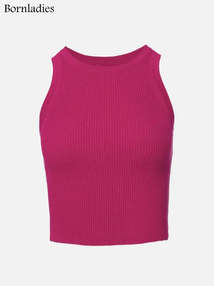 Bornladies Summer Knitted Tank Tops Women Casual Crop Tops Sexy Suspender Vest O-neck OL Slim Ribber Sleeveless T Shirts