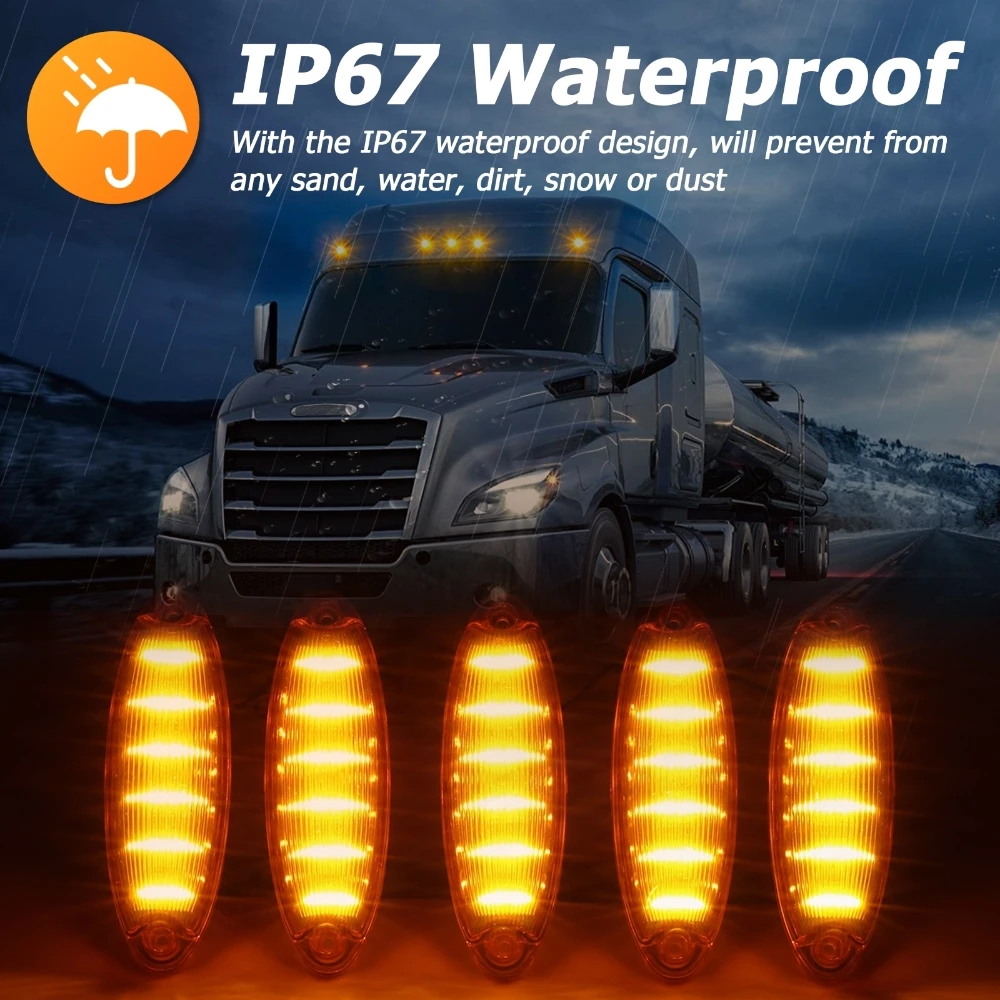 3 Amber LED Reflector Cab Light For 2008-2017 Freightliner Cascadia - Clear Lens, 36952 - View #7