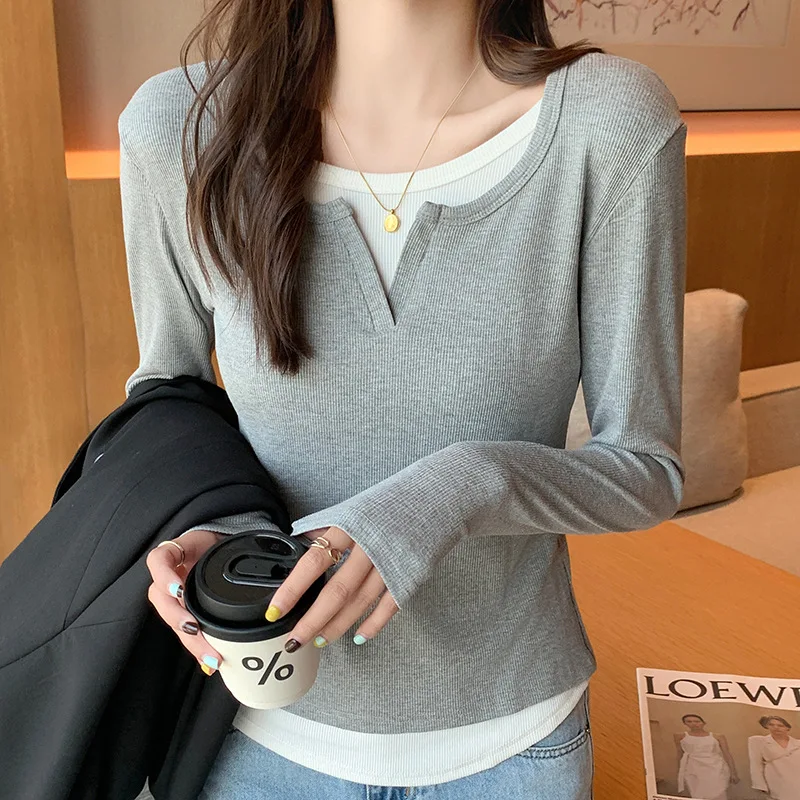 Women Summer Fashion Long Sleeve Korean Slim Tops