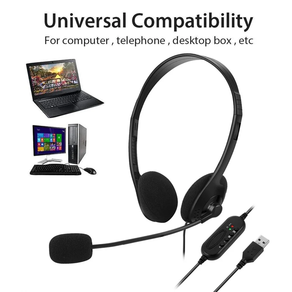 마이크가 있는 USB 노이즈 캔슬링 헤드셋, 컴퓨터 통화, 채팅 콜센터 헤드셋, 서비스 헤드셋