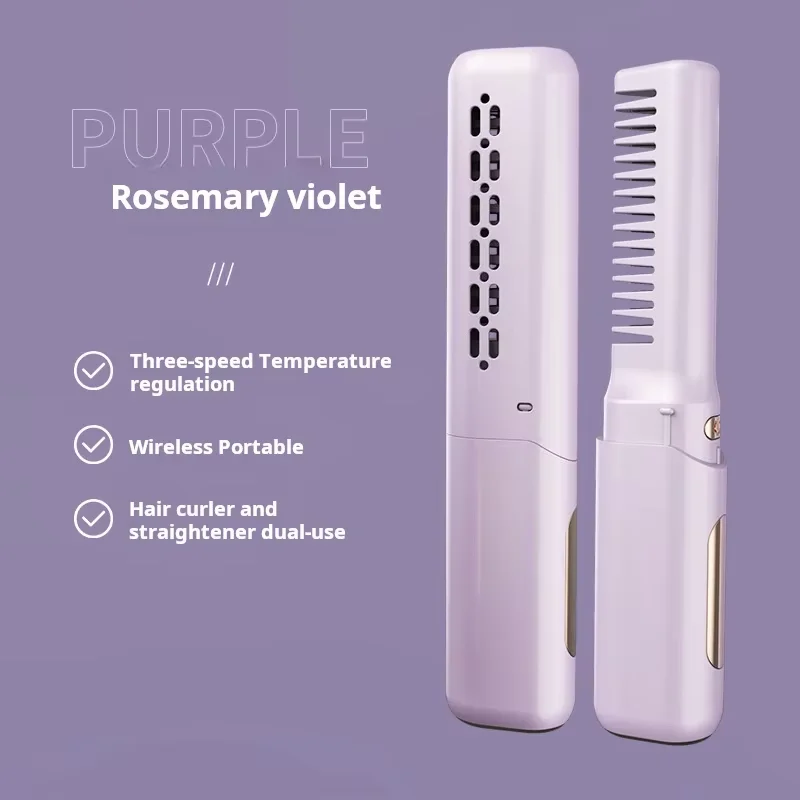 New Design Auto Power Off Fluffy Stylish Charging Anti-scald Fast Heat 2 in 1 Mini Wireless Portable Straight Comb Roller