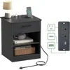 Everyday Side Table with Fast Charging Station - USB C Cable Fast Charging, Wooden Black Nightstand Bedside Table with Drawer 1