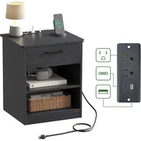 Everyday Side Table with Fast Charging Station - USB C Cable Fast Charging, Wooden Black Nightstand Bedside Table with Drawer 1